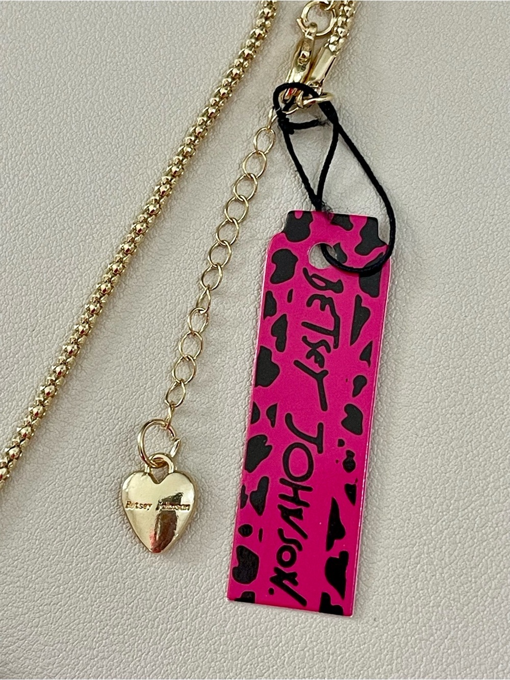 Betsey Johnson Gold-Tone Necklace with Pink Crystal Pave Heart Pendant - Picture 5 of 7